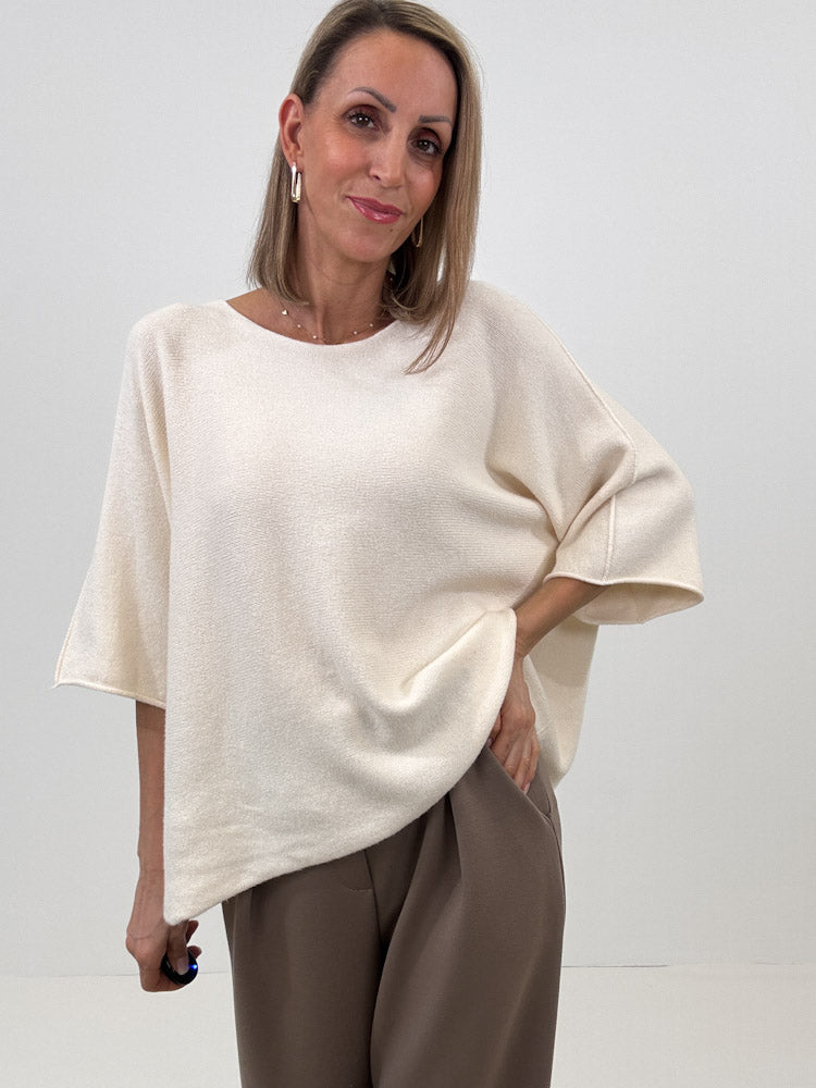 "Vicenza Spring" weicher Viscose-Pullover mit 3/4 Ärmeln - creme