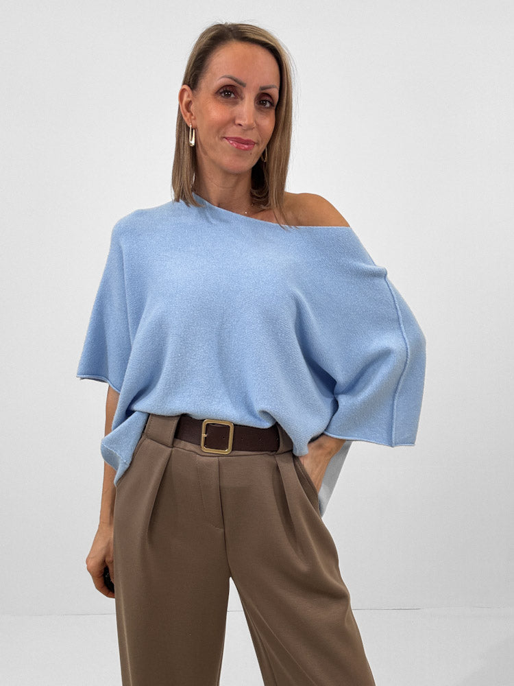"Vicenza Spring" weicher Viscose-Pullover mit 3/4 Ärmeln - sky blue