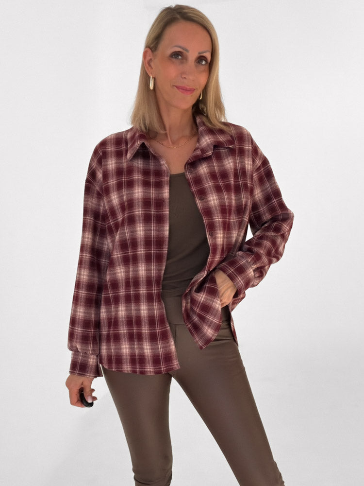 "Atrani" stylisches Karohemd aus Viscose - bordeaux