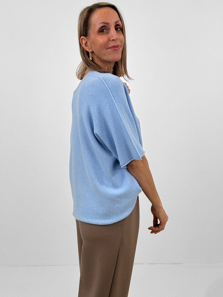 "Vicenza Spring" weicher Viscose-Pullover mit 3/4 Ärmeln - sky blue