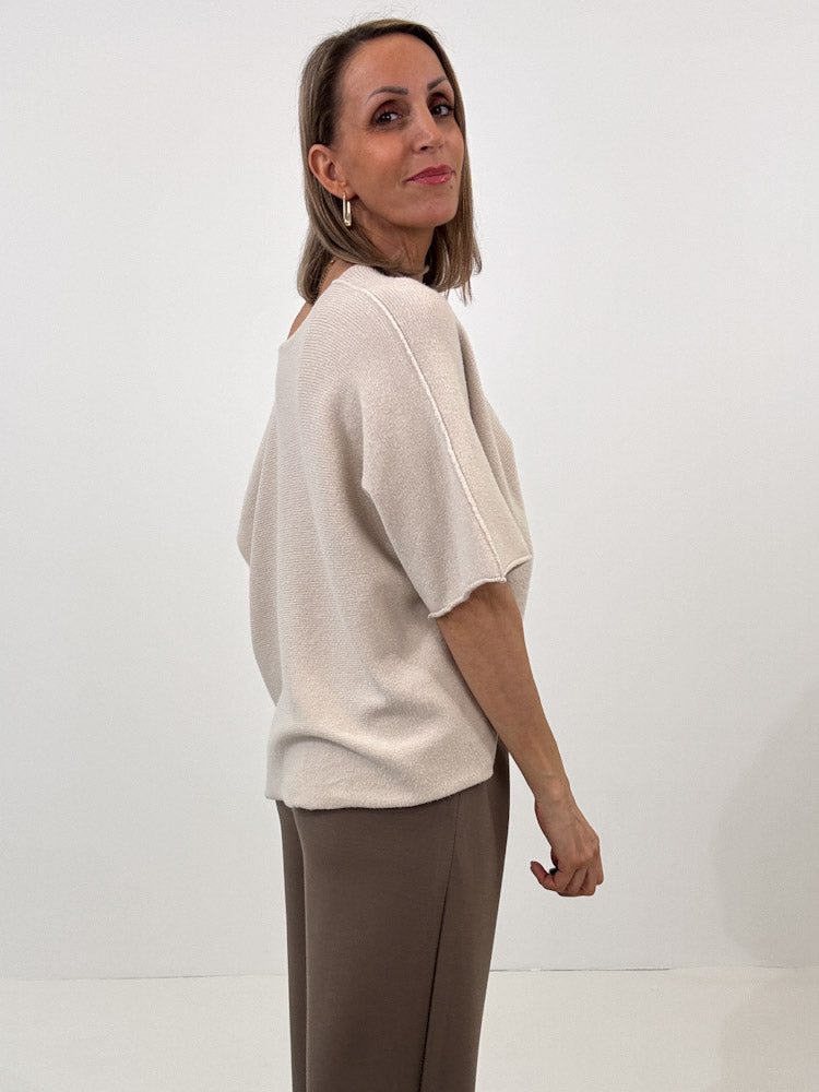 "Vicenza Spring" weicher Viscose-Pullover mit 3/4 Ärmeln - beige