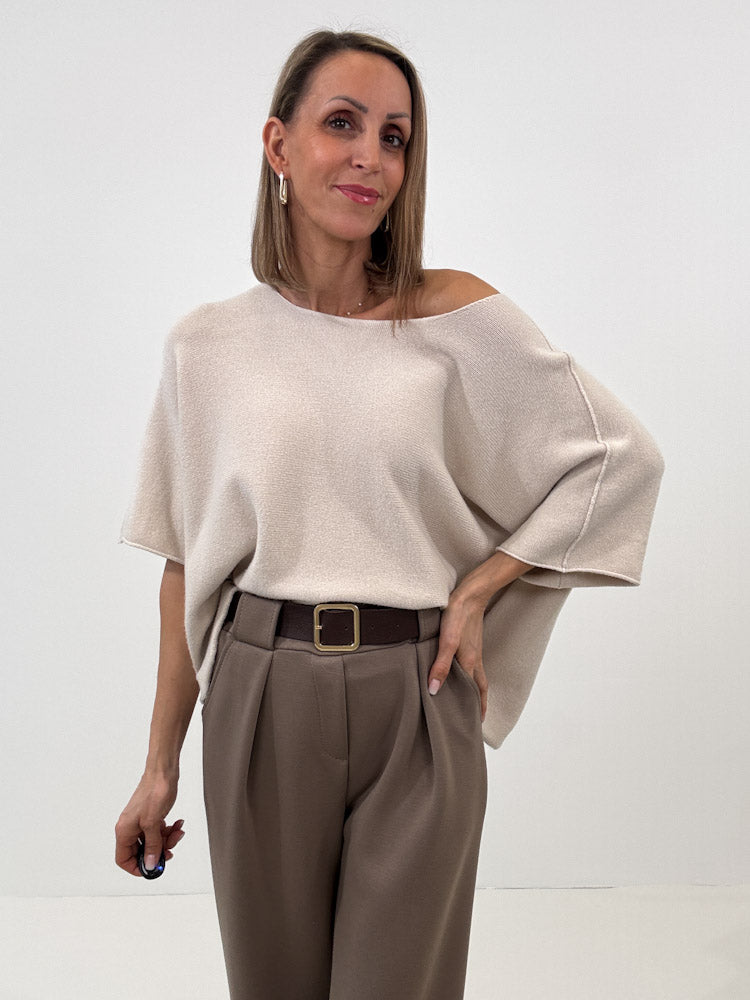 "Vicenza Spring" weicher Viscose-Pullover mit 3/4 Ärmeln - beige