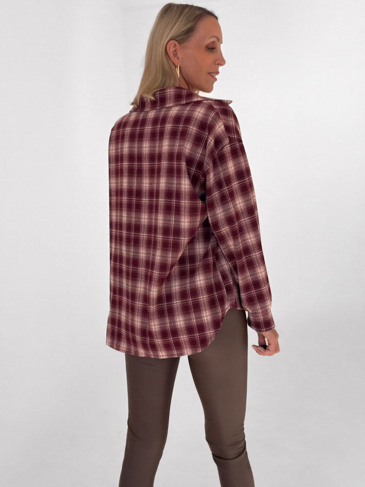 "Atrani" stylisches Karohemd aus Viscose - bordeaux