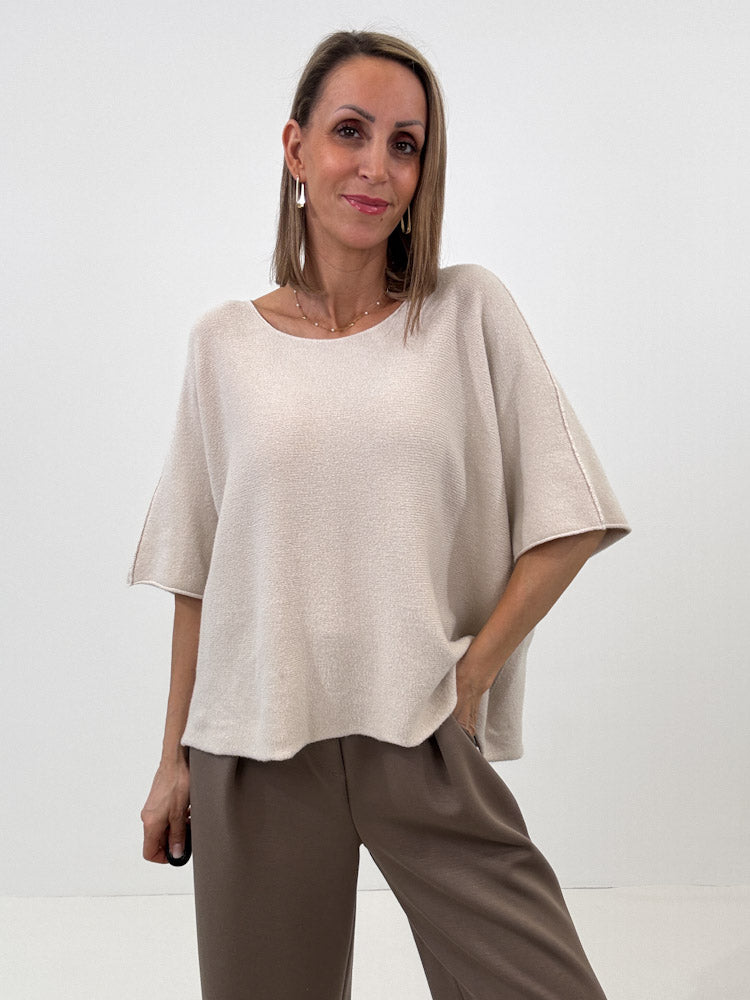 "Vicenza Spring" weicher Viscose-Pullover mit 3/4 Ärmeln - beige