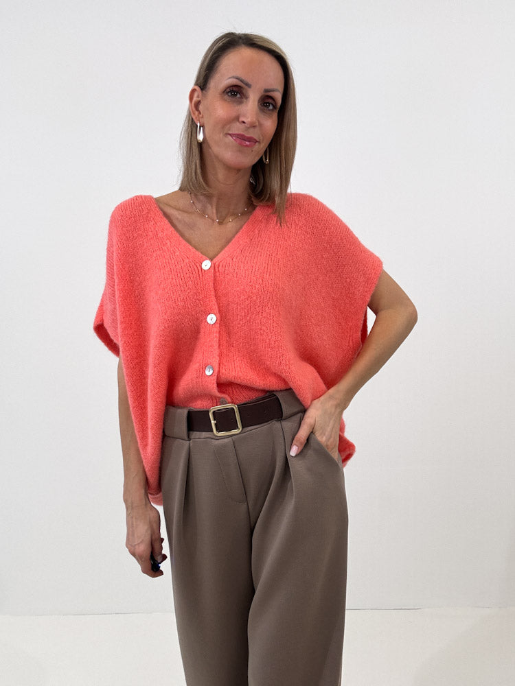 "Florida Vest" kuscheliger Cardigan mit Lana Wolle - coral