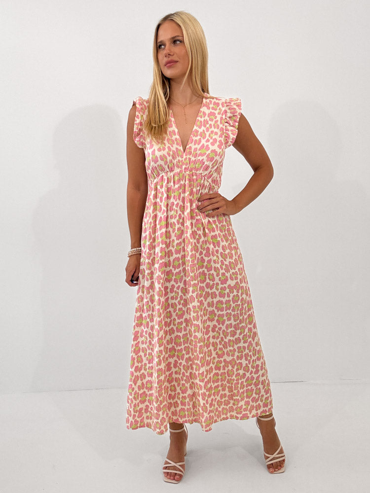 "Pianosa" Leo Maxikleid aus Musselin - creme/rosa/grün