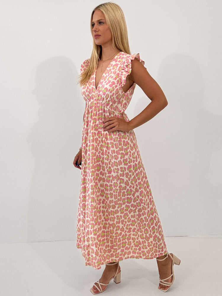 "Pianosa" Leo Maxikleid aus Musselin - creme/rosa/grün