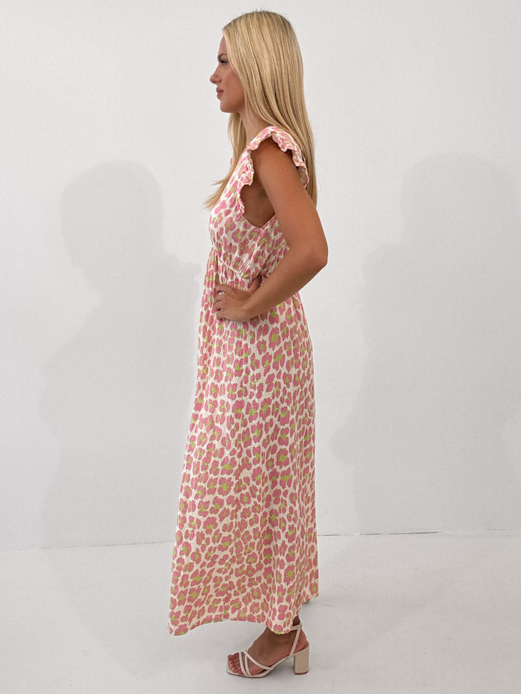 "Pianosa" Leo Maxikleid aus Musselin - creme/rosa/grün