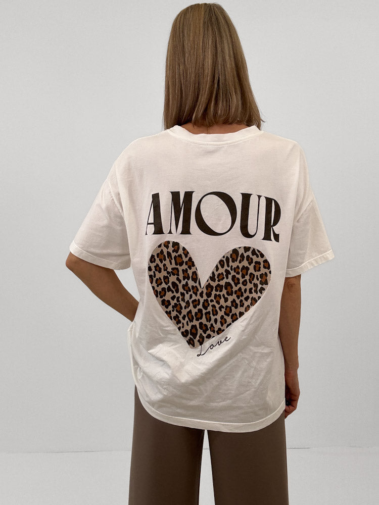 "Amour Leo" Shirt mit Statement - weiß