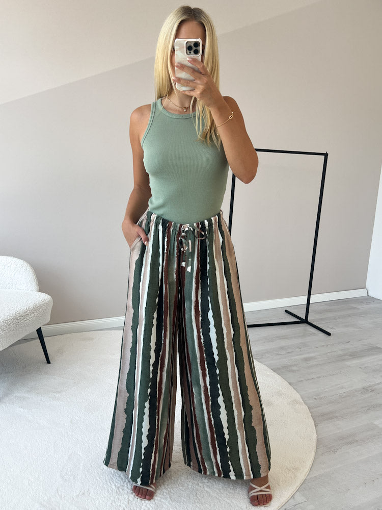 "Milano Stripes" weiche Hose aus Viscose - matcha grün/beige