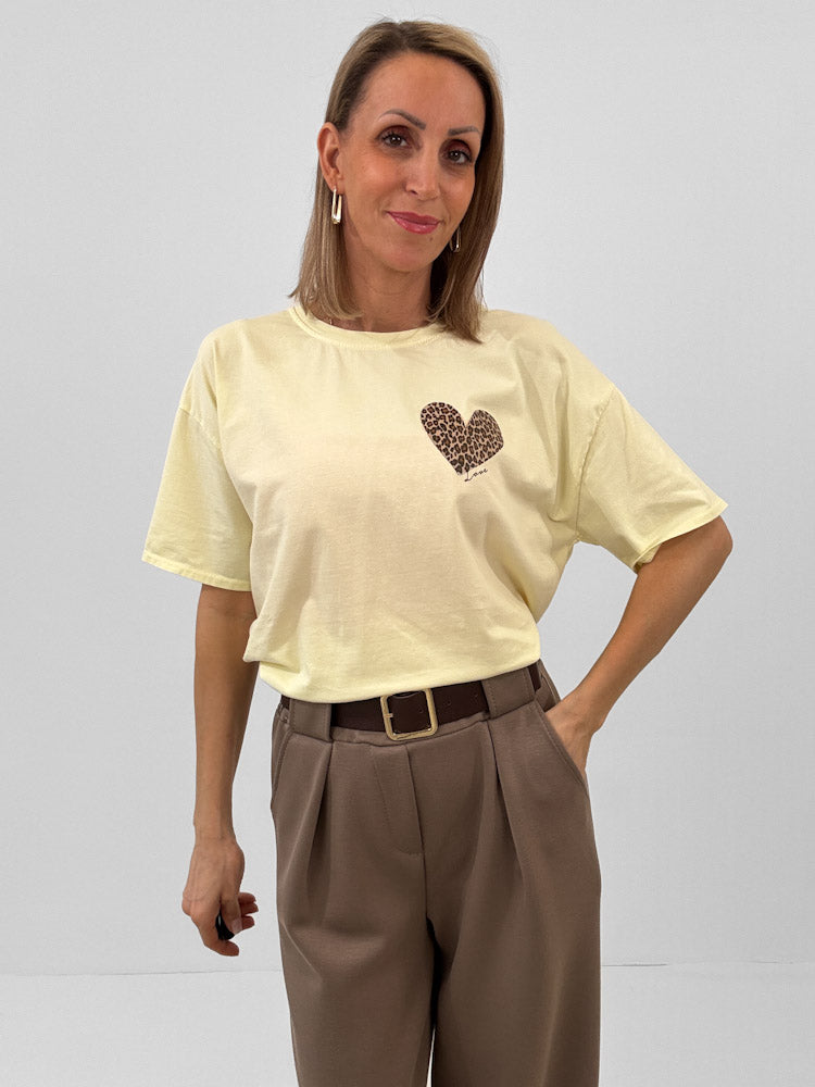 "Amour Leo" Shirt mit Statement - lemon ice