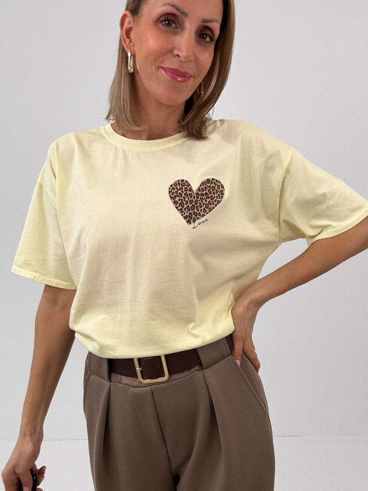 "Amour Leo" Shirt mit Statement - lemon ice