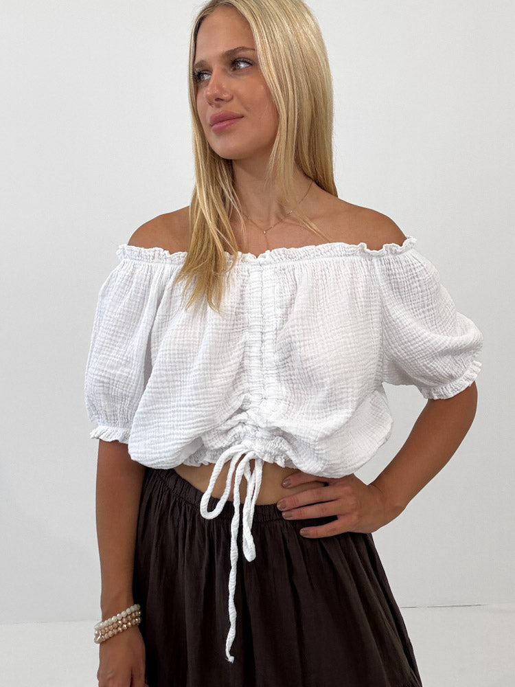 "Ibiza" stylisches Top aus Musselin - weiß