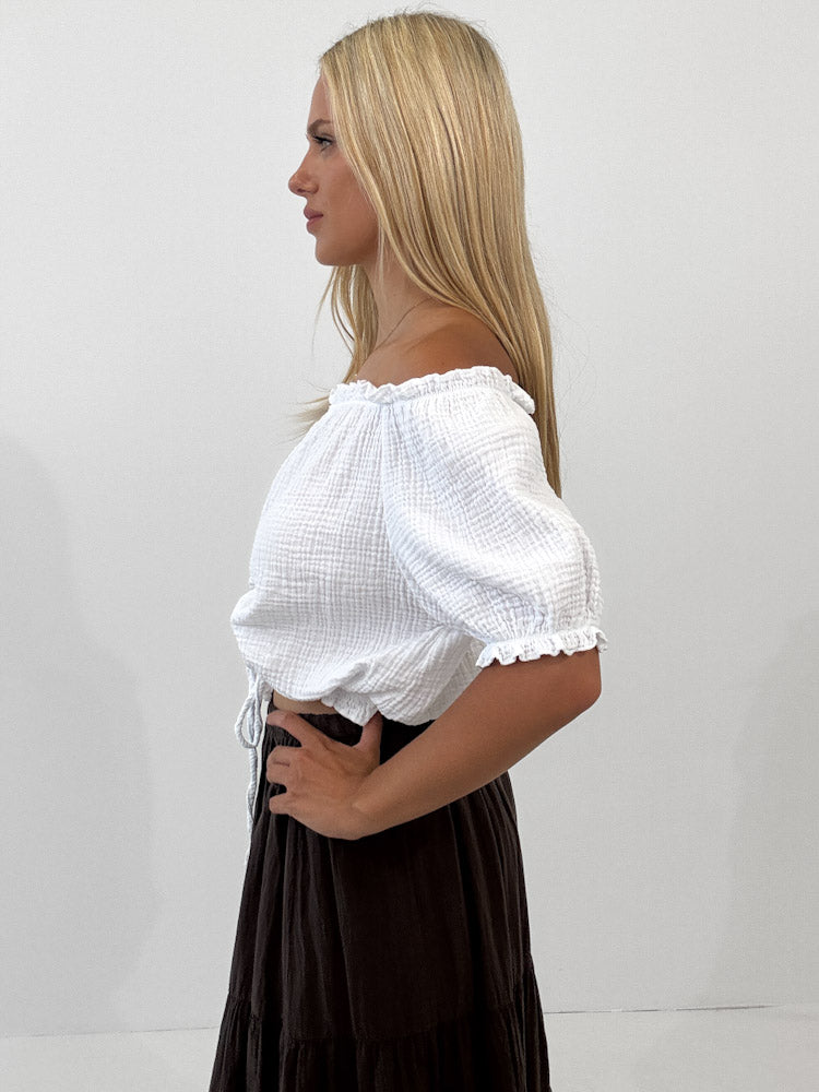 "Ibiza" stylisches Top aus Musselin - weiß