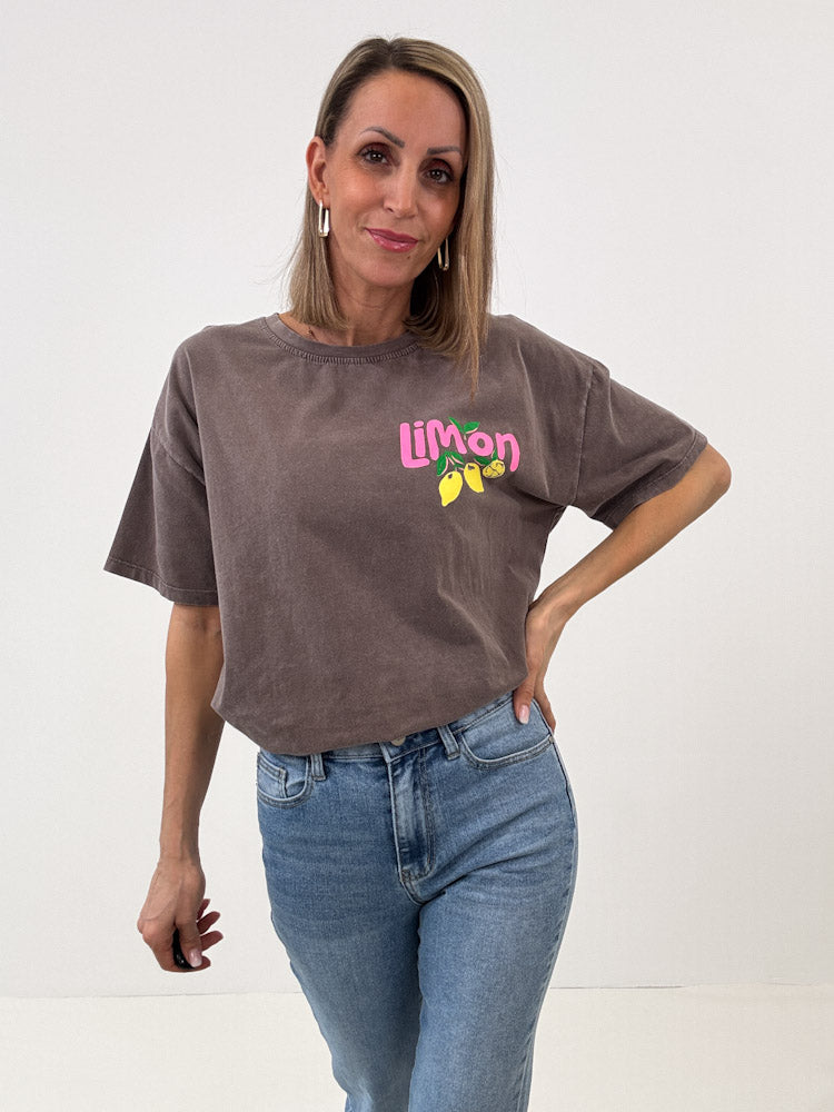 "Limon Cello" Shirt mit Statement - mocca