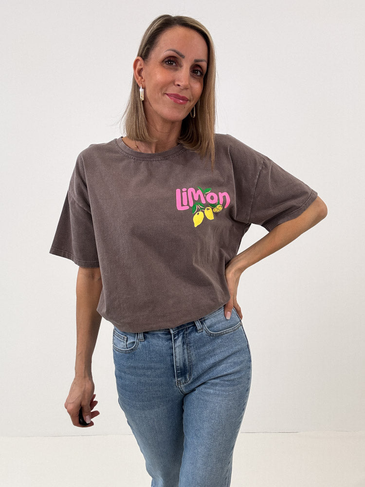 "Limon Cello" Shirt mit Statement - mocca