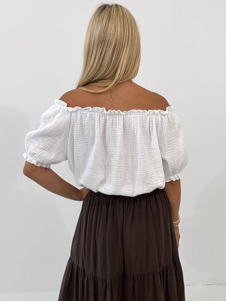 "Ibiza" stylisches Top aus Musselin - weiß