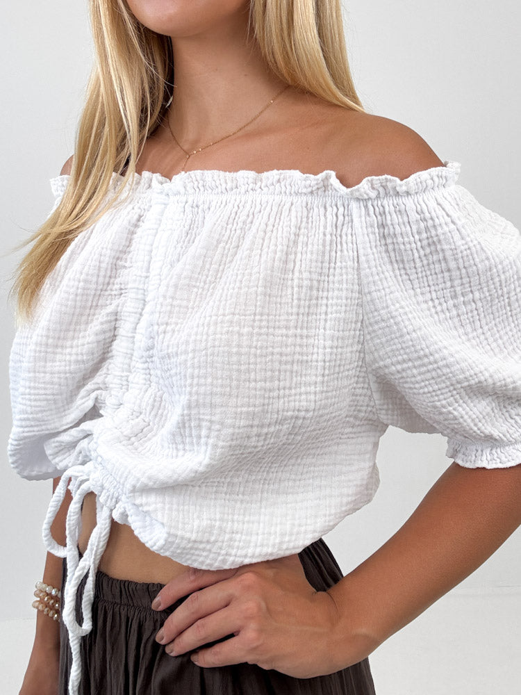 "Ibiza" stylisches Top aus Musselin - weiß