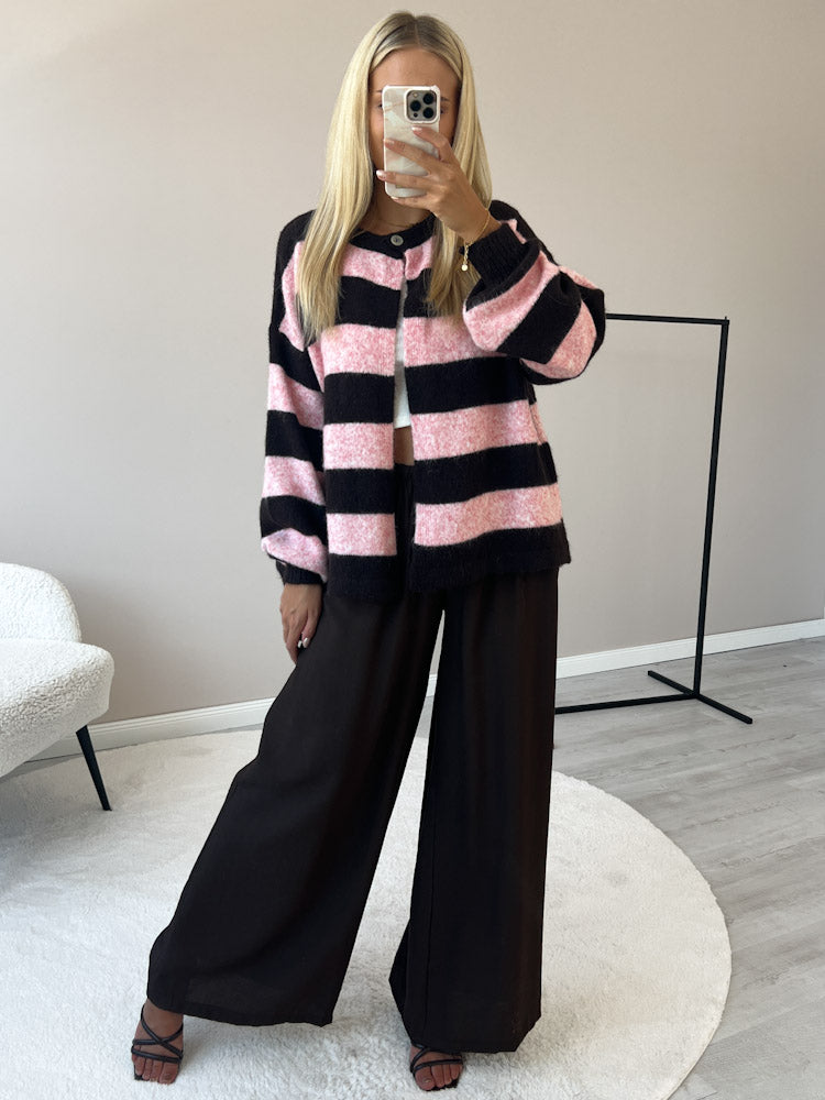 "Palermo Stripes" Cardigan aus Lanawolle - braun/rosa