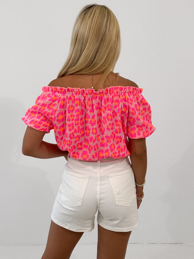 "Ibiza Leo" stylisches Top aus Musselin - pink/orange