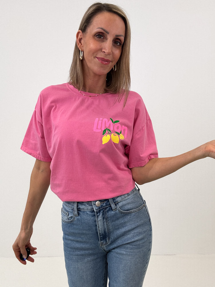 "Limon Cello" Shirt mit Statement - pink