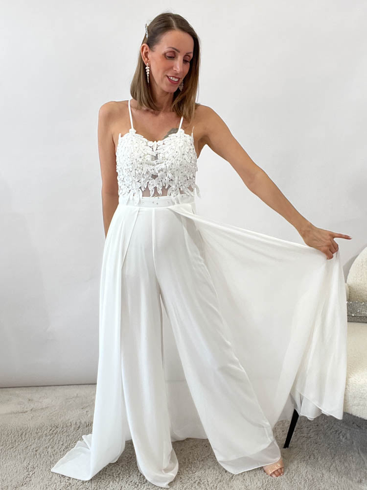 Langes elegantes Hosenkleid - weiß