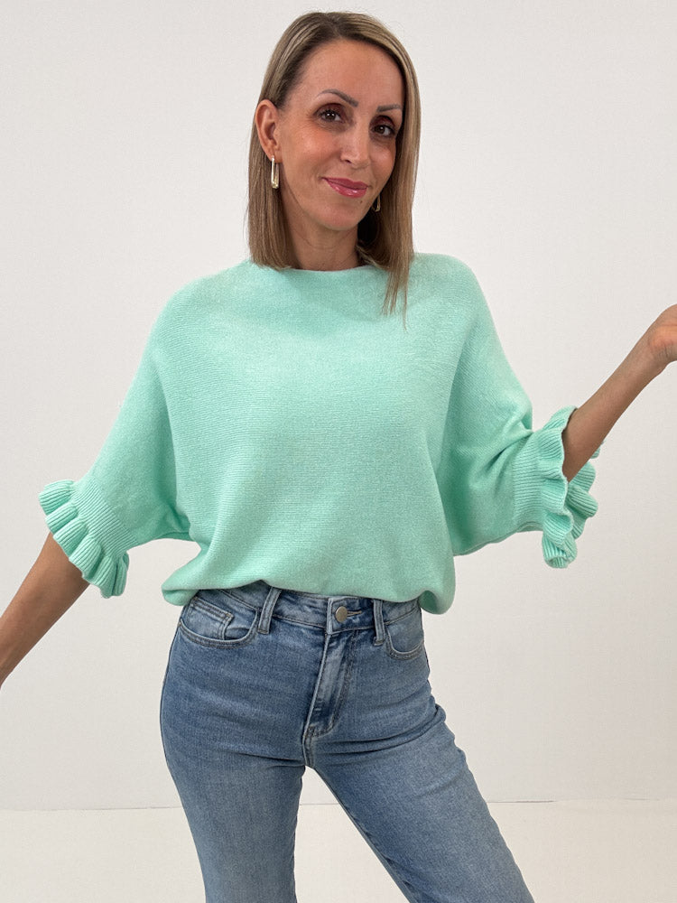 "Vicenza Volant" weicher Pullover mit Viscose - mint