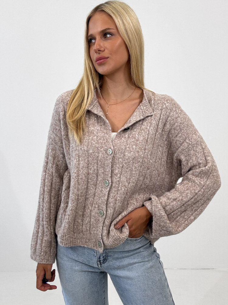 "Marbella" weicher Cardigan aus Lana Wolle - dk.beige