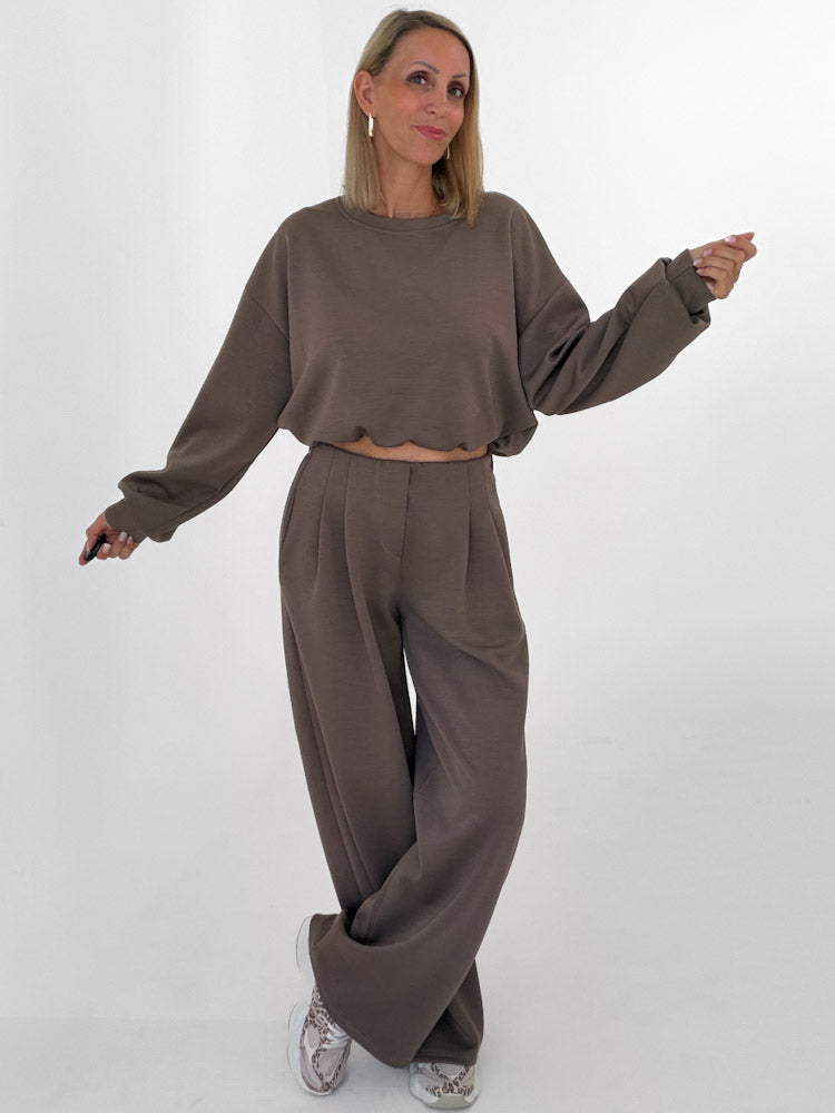 "Pari 2.0" elastische Hose aus Viskose  - mocca