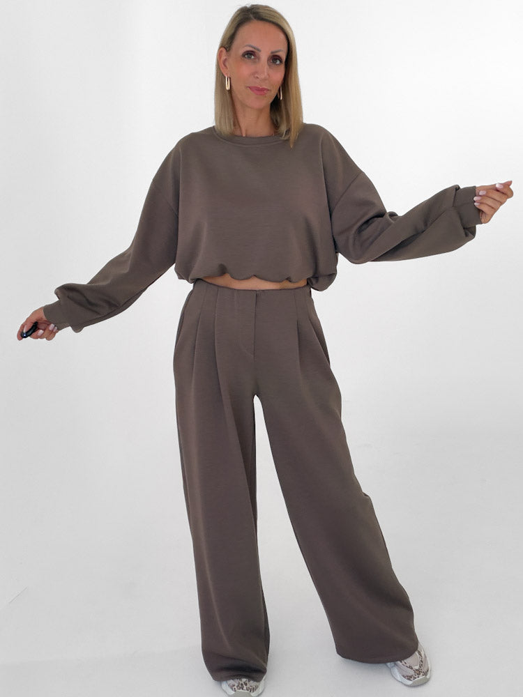 "Pari 2.0" elastische Hose aus Viskose  - mocca