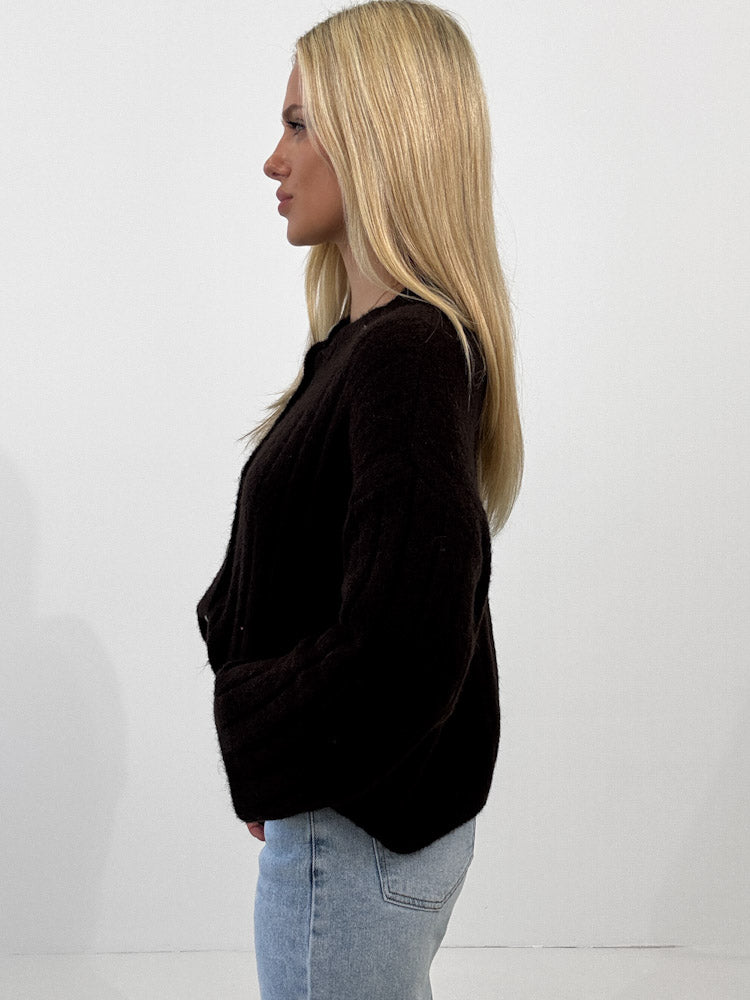 "Marbella" weicher Cardigan aus Lana Wolle - chocobraun