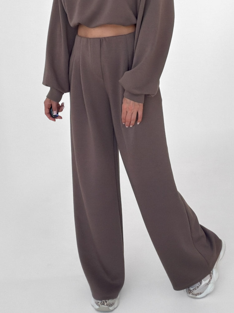 "Pari 2.0" elastische Hose aus Viskose  - mocca