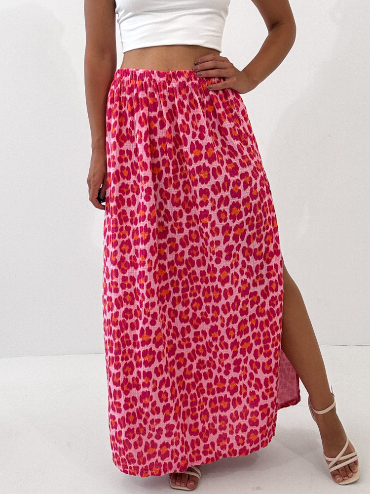 "New Waffle Leo" Muselinrock mit seitlichem Schlitz - rosa/orange