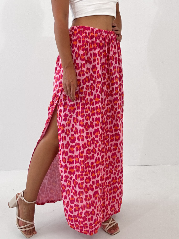 "New Waffle Leo" Muselinrock mit seitlichem Schlitz - rosa/orange