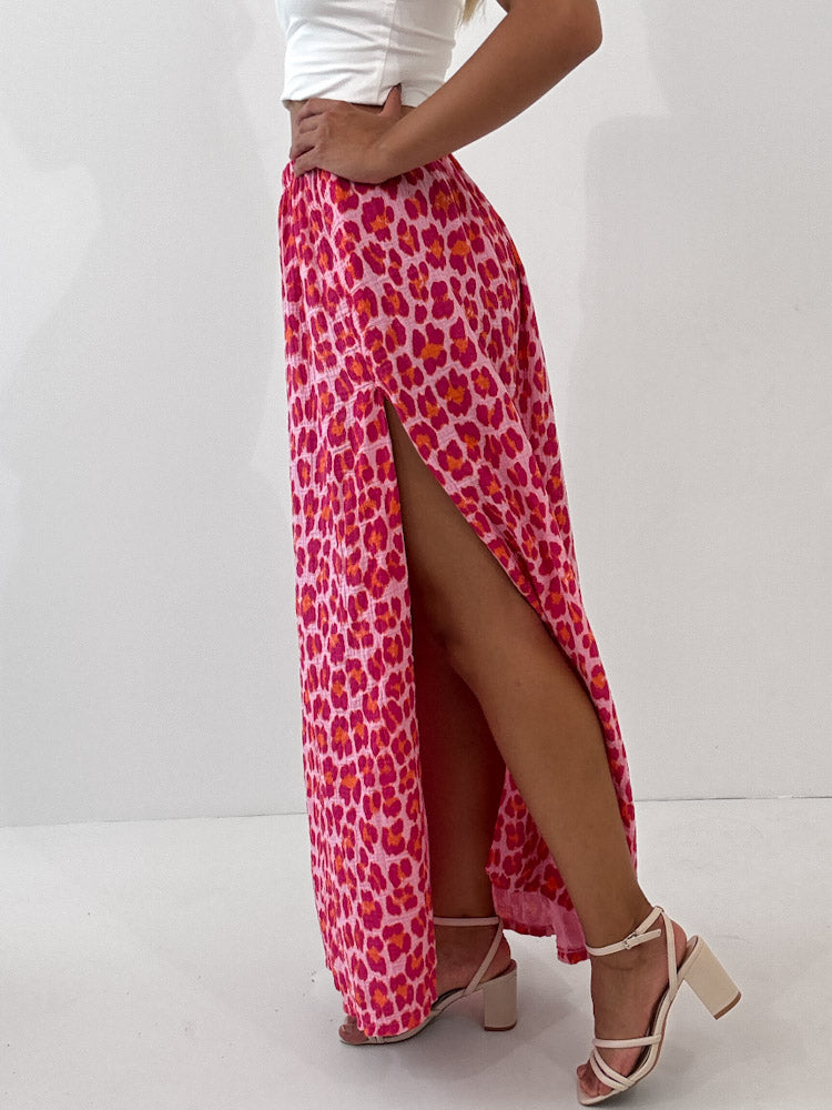"New Waffle Leo" Muselinrock mit seitlichem Schlitz - rosa/orange