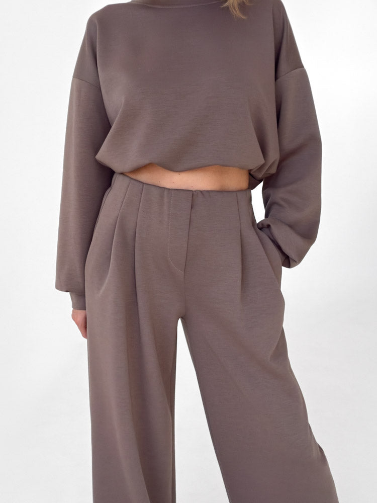 "Pari 2.0" elastische Hose aus Viskose  - mocca
