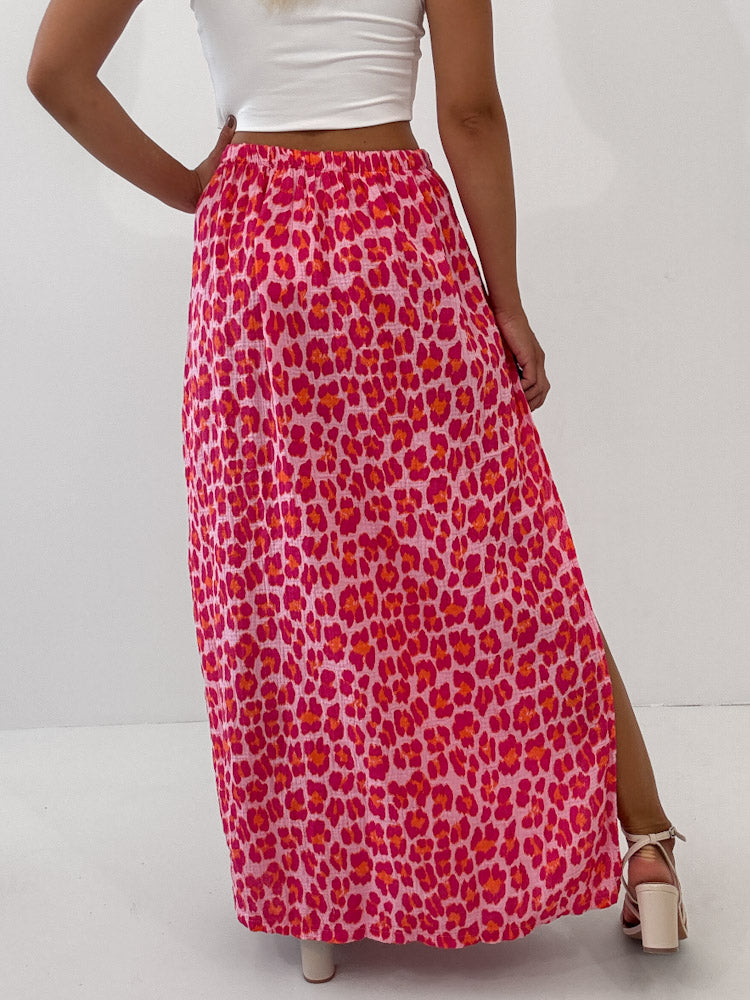 "New Waffle Leo" Muselinrock mit seitlichem Schlitz - rosa/orange