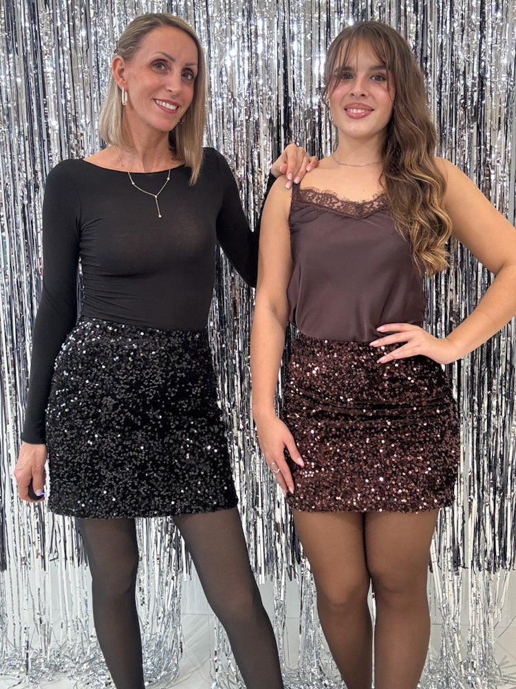 "Sequin Skirt" Stretchrock mit Pailletten - schwarz