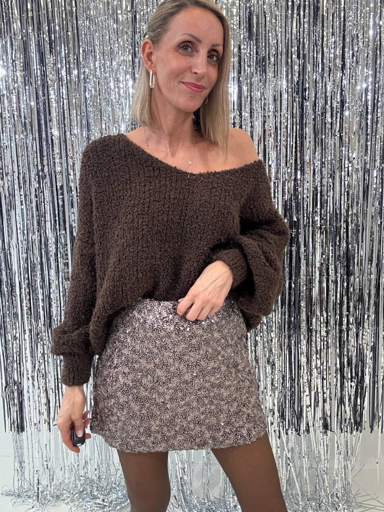 "Sparkle Skirt" Stretchrock mit Pailletten - bronze