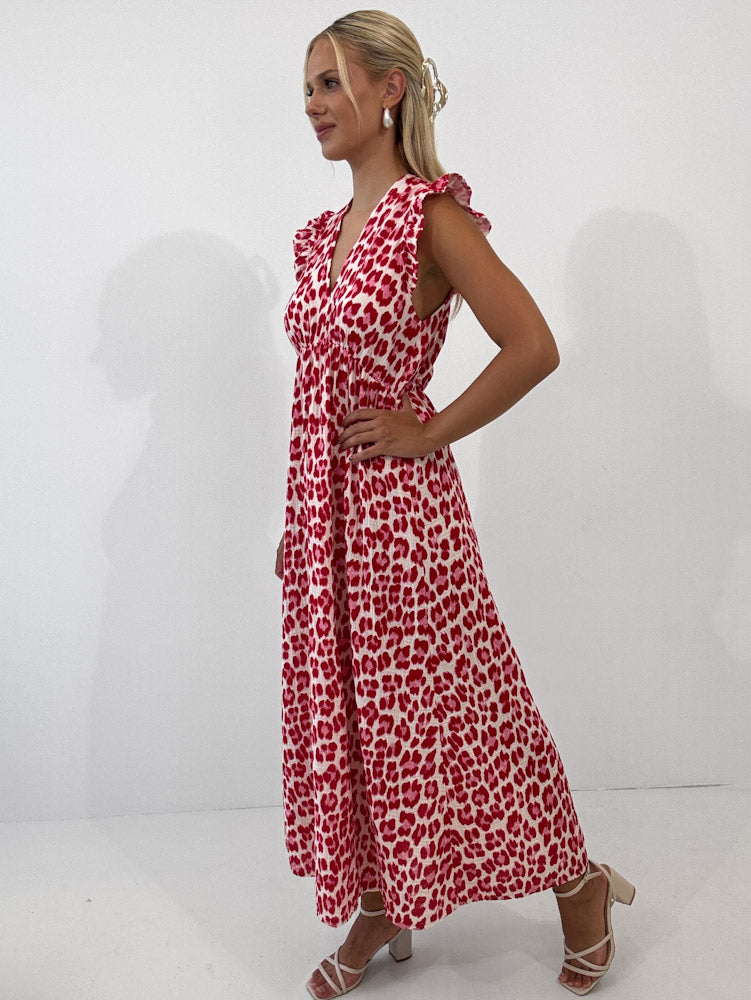"Pianosa" Leo Maxikleid aus Musselin - creme/rot