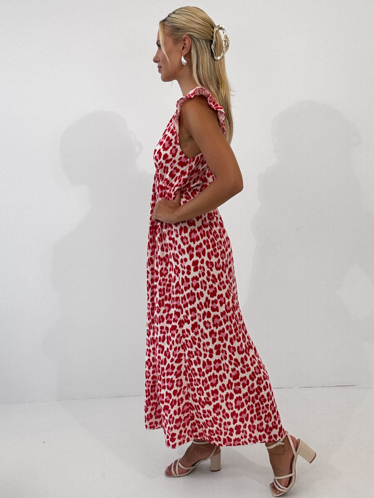 "Pianosa" Leo Maxikleid aus Musselin - creme/rot