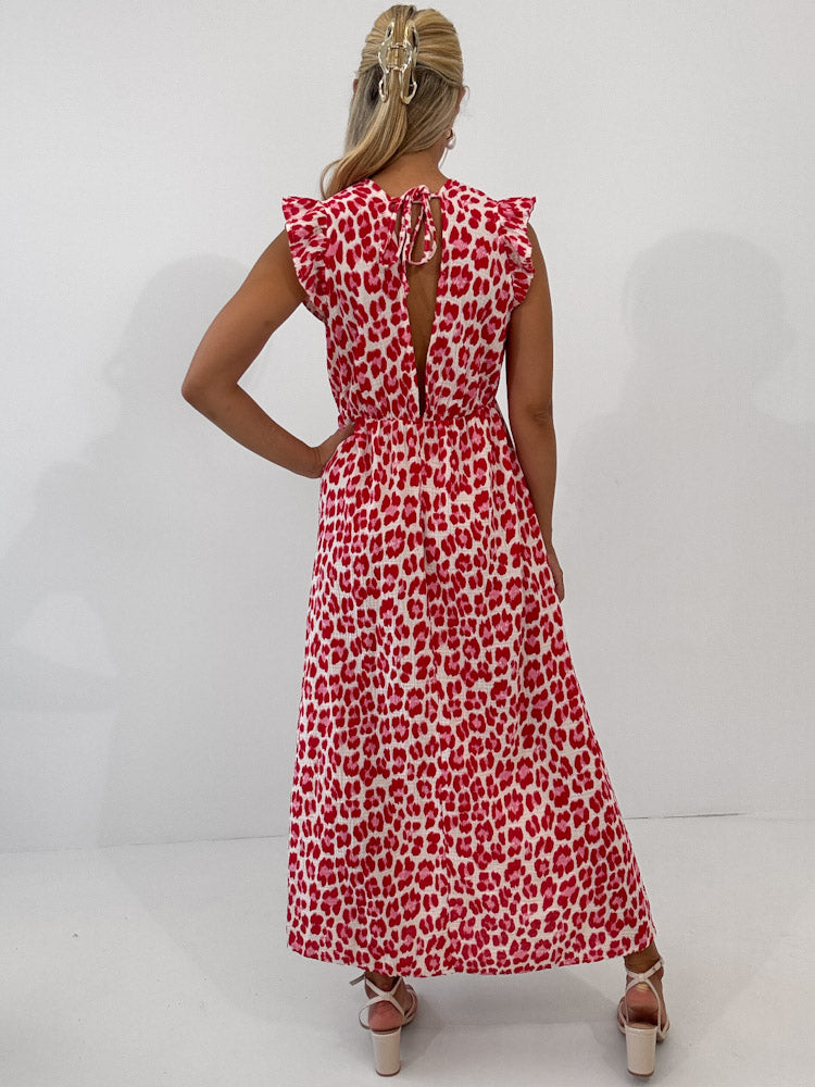 "Pianosa" Leo Maxikleid aus Musselin - creme/rot