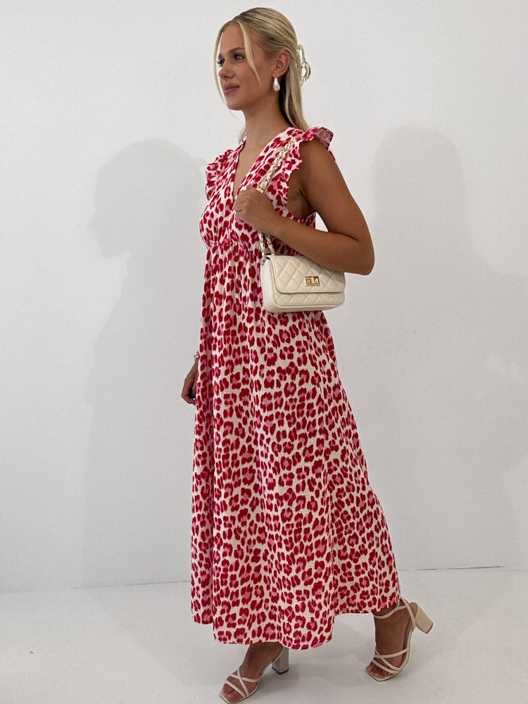 "Pianosa" Leo Maxikleid aus Musselin - creme/rot