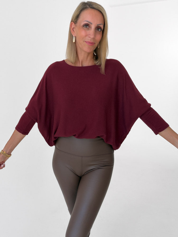 "Soft" weiches Longshirt aus Viscose & Lana Wolle - bordeaux