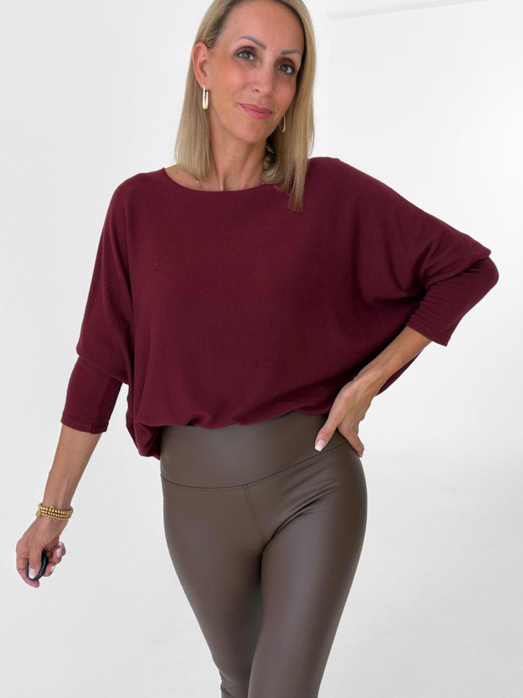 "Soft" weiches Longshirt aus Viscose & Lana Wolle - bordeaux