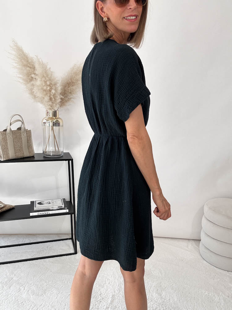 "Nella" Wickelkleid aus Baumwolle - schwarz