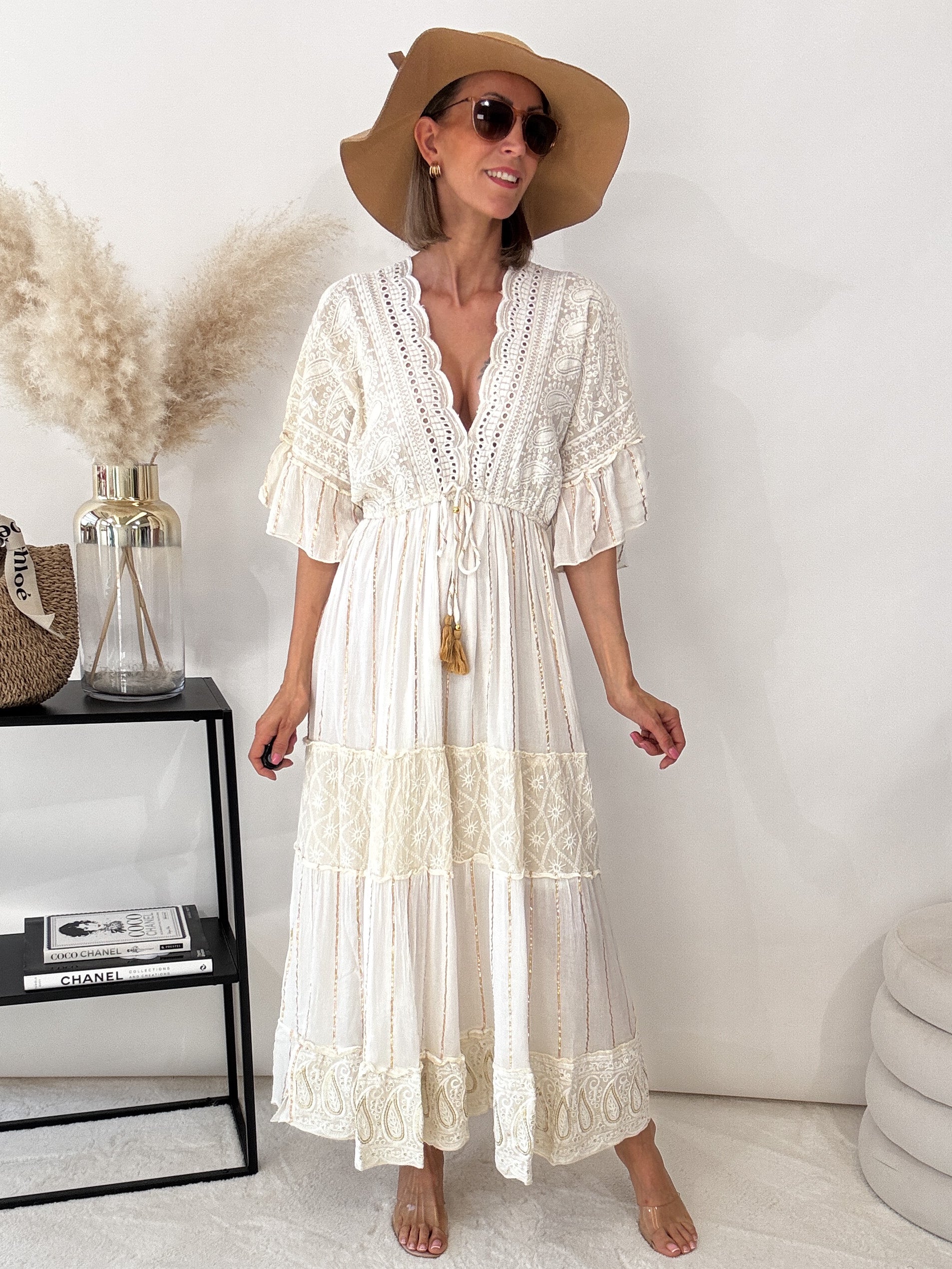 "Boho Dream 2.0" Maxikleid mit Pailetten - creme