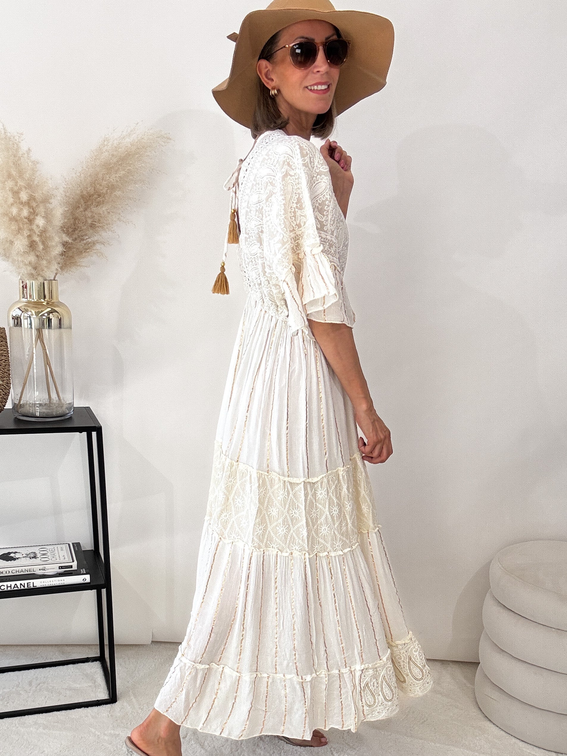 "Boho Dream 2.0" Maxikleid mit Pailetten - creme