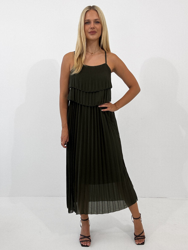"Milano 2.0" Plissee Kleid - khaki