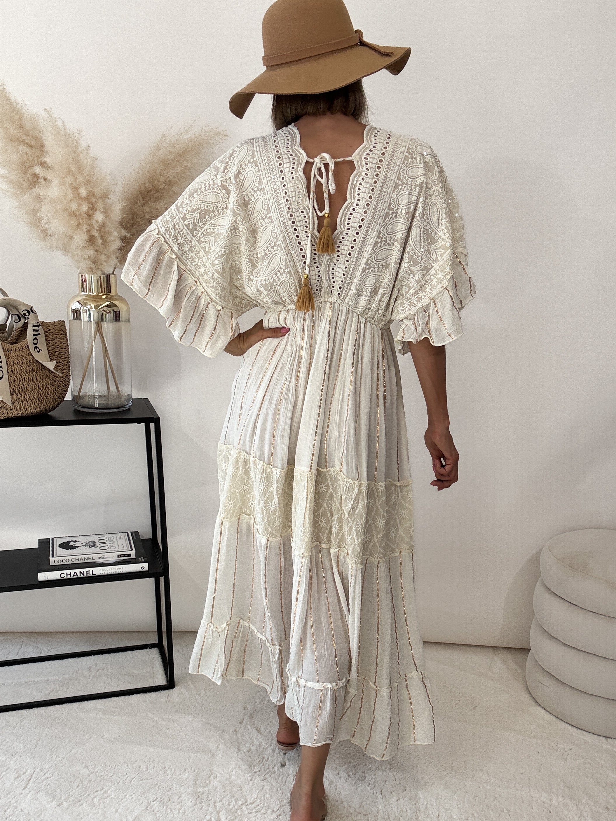 "Boho Dream 2.0" Maxikleid mit Pailetten - creme